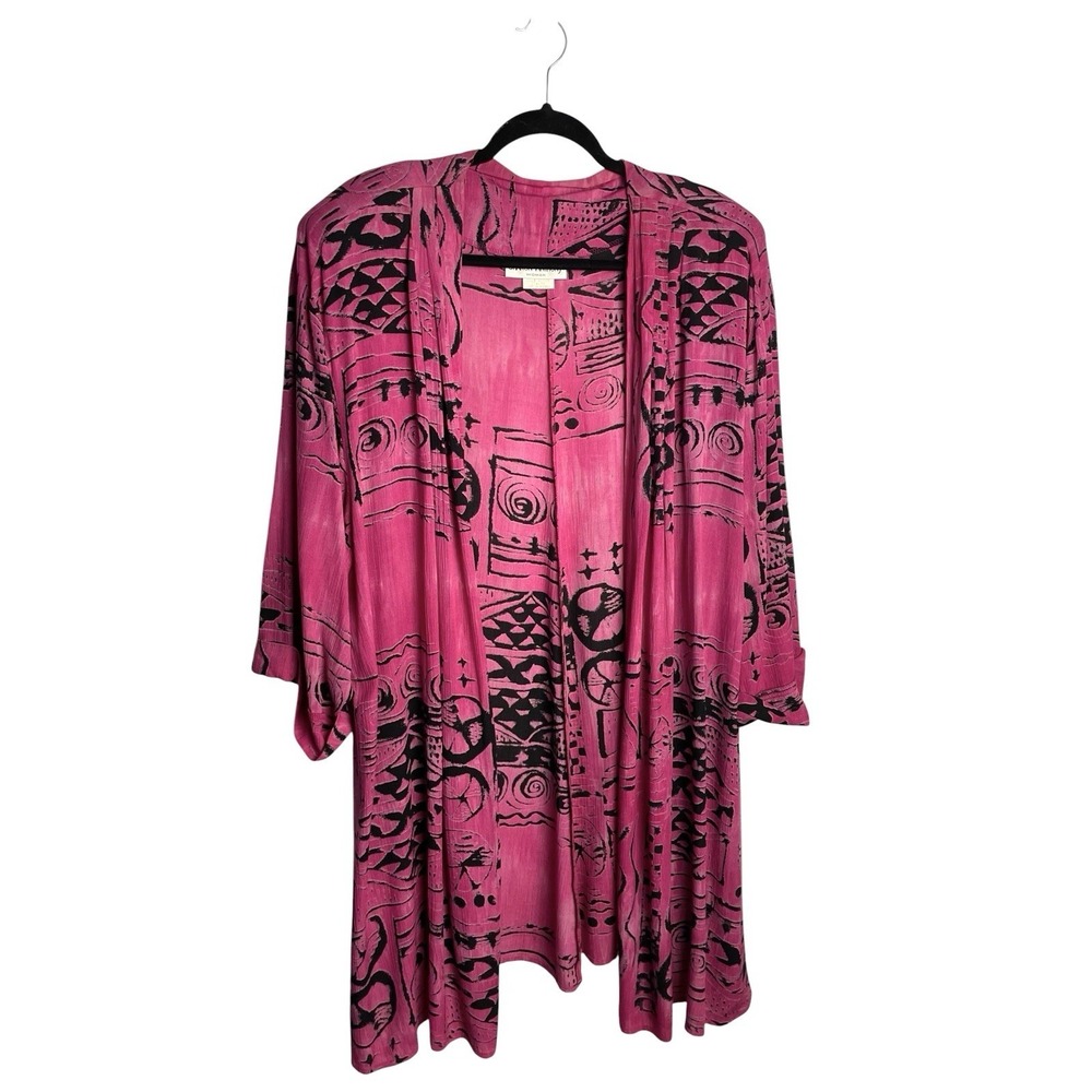 Vintage 80s Sharon Anthony Woman Duster Size 20W Pink Geometric Art to Wear USA